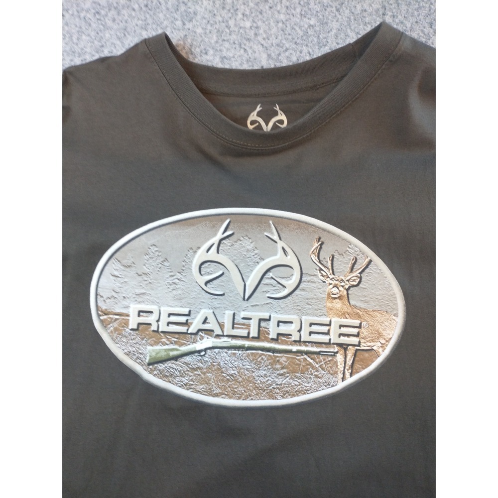 Realtree Buckhorn River Mens XL Long Sleeve T-Shirt Olive Green Deer Rifle Logo